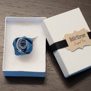 Handmade Rose Lapel Pin: Antique Blue and Gray Kanzashi Flower