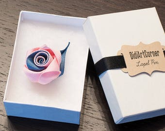 Lapel Pin Rose / Rose Boutonniere Light Pink and Antique Blue Rose Lapel Pin