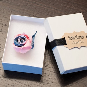 Lapel Pin Rose / Rose Boutonniere Light Pink and Antique Blue Rose Lapel Pin