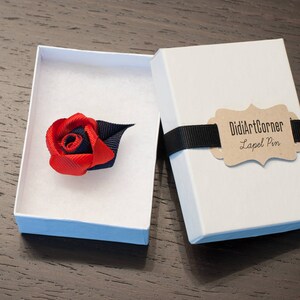 Rose Lapel Pin in Navy Blue and Red Rose Men's Lapel Pin