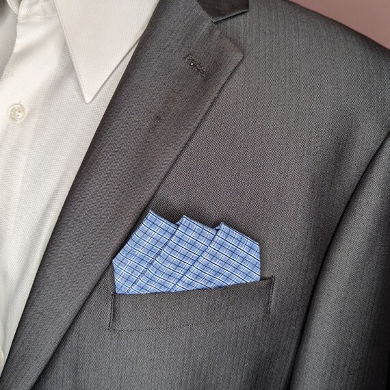 Pocket Square Folded / Pocket Square / Blue Tartan Plaid 