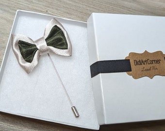 Ivory and Sage Men's Bow Tie Lapel Stick Pin