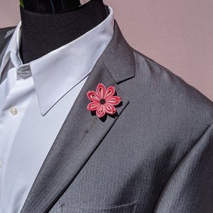 Lotus Flower Lapel Pin / Lotus  Kanzashi Inspired Flower Lapel Pin with Button / Mens Lapel Pin