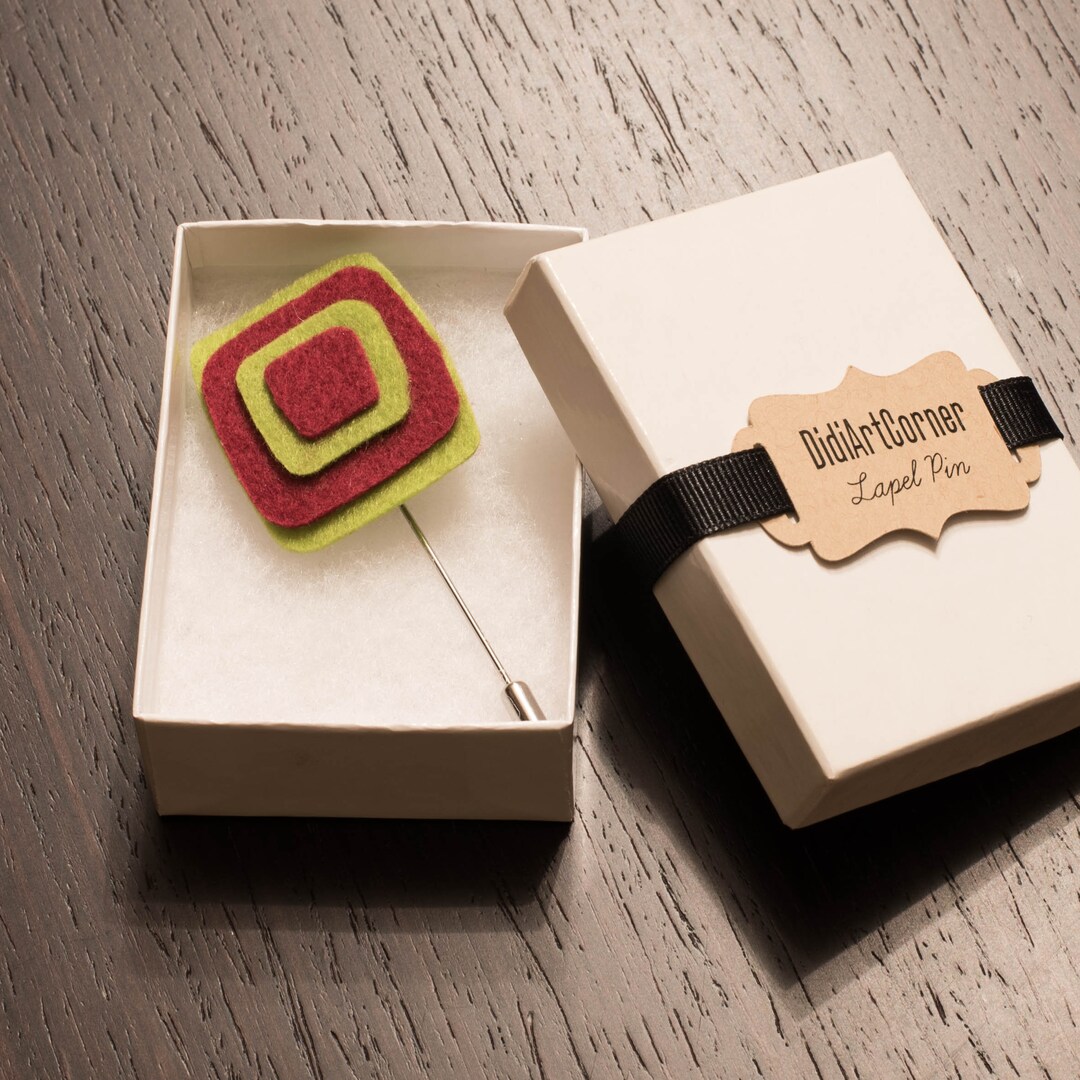 Modern Pin Modern Art Lapel Pin, Green and Dark Red Lapel Pin, Brooch, Boutonniere ...