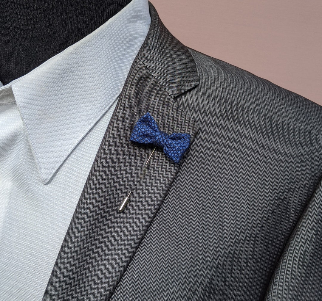 Navy Blue Lapel Bow Tie Pin Men's Bow Tie Lapel Pin Etsy