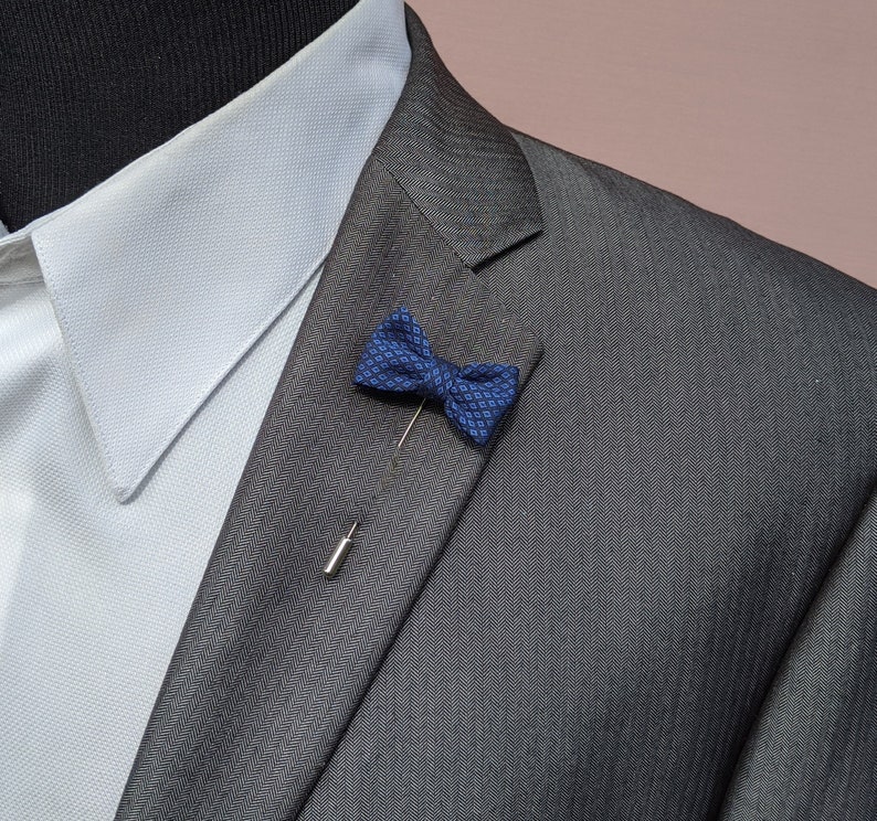 Navy Blue Lapel Bow Tie Pin, Men's Bow Tie Lapel Pin, Groom Blue Wedding Boutonniere image 1