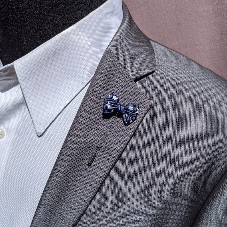 Men's Bow Tie Lapel Pin Navy Blue or Red With Stars Etsy