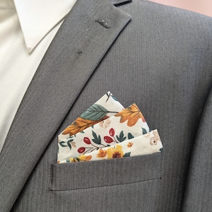 Pocket Square -  Faux Linen Fall Leaves Pre-Folded Pocket Square - Three Picks Pocket Square