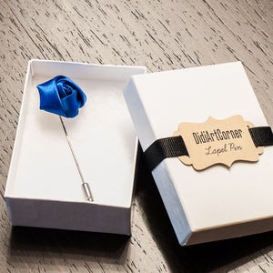 Royal Blue Satin Rose Lapel Pin