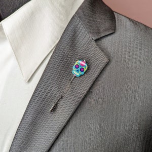 Dia de los Muertos Skull Lapel Pin: Glass Skeleton Stick Pin