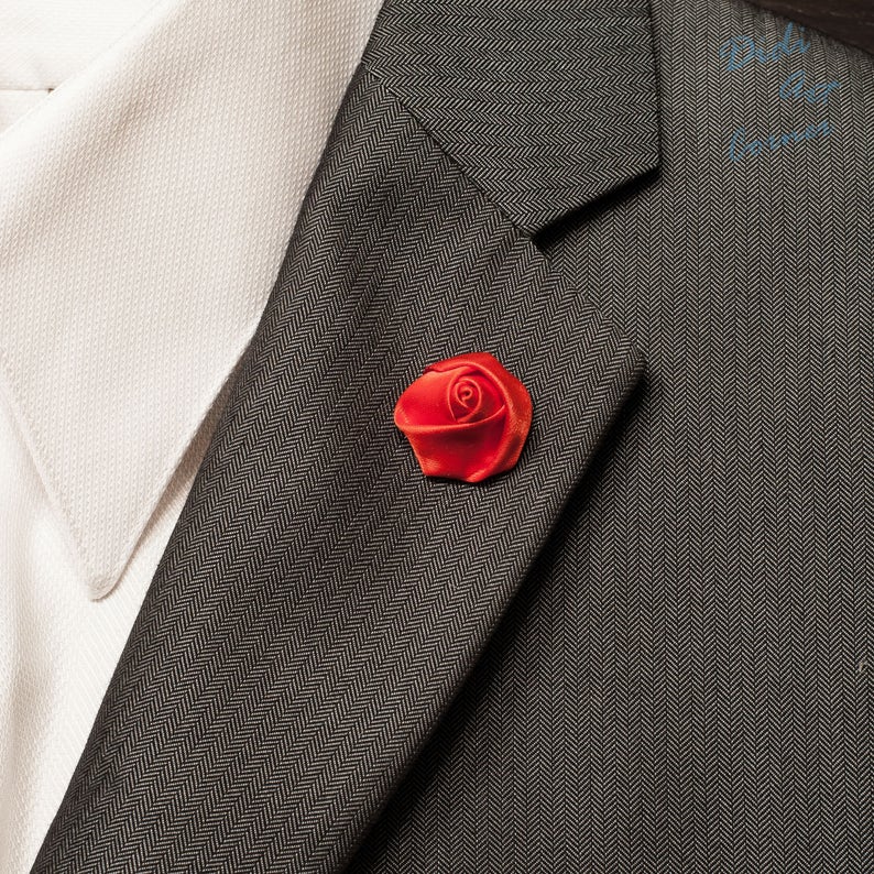 Red Satin Rose Lapel Pin Mens Lapel Flower Wedding Etsy