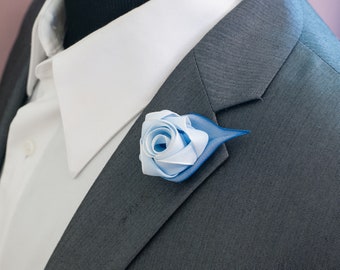 Blue Ombre Rose flower Lapel Pin Boutonniere - Men's Flower Lapel Pin -  Blue Fabric rose flower brooch -  Wedding Boutonniere - Lapel Pin