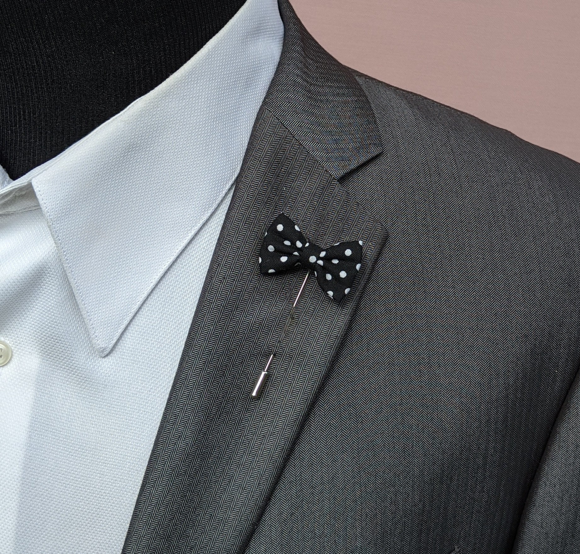 Black With White Polka Dot Men's Bow Tie Lapel Pin Lapel Etsy