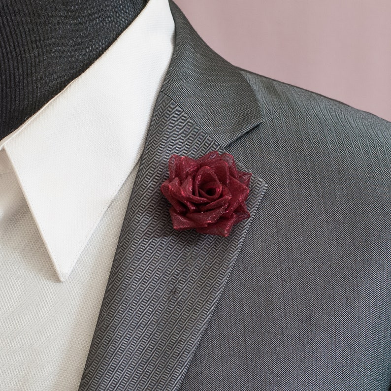 Organza Rose Lapel Pin / Men's Flower Lapel Pin/ Wedding | Etsy