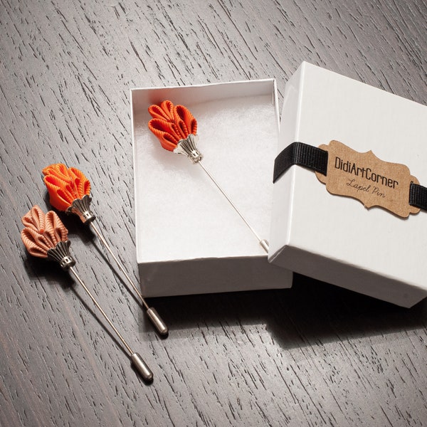 Orange Men's Lapel Stick Pin Royal Scepter, Wedding Boutonniere