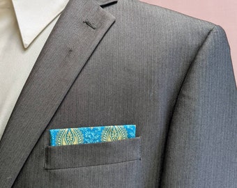 Clear Cut Fold Turquoise and Gold Pre-Folded Pocket Square