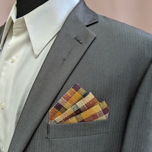 Pocket Square -  Yellow, Orange, and Blue Checkered Fall Pre-Folded Pocket Square