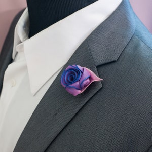 Ombre Pink-Purple Rose flowers Lapel Pin Boutonniere - Mens Lapel Flower - Wedding boutonniere, Fabric Flower Brooch