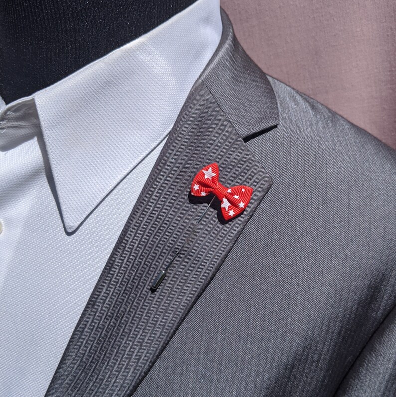 Men's Bow Tie Lapel Pin Navy Blue or Red With Stars Etsy