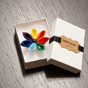 LGBTQ+ Lotus Flower Lapel Pin / Lotus Kanzashi Inspired Flower Lapel Pin with Button / Rainbow Flower Lapel Pin / LGBT pin
