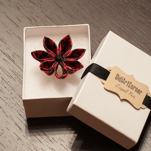 Men's Flower Lapel Pin - Red and Black Clematis Flower Lapel Pin