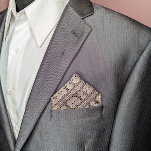 Pocket Square / Black with Tan Brown print Pre-Folded Pocket Square / Pocket Square Folded/ One Peak Pocket Square
