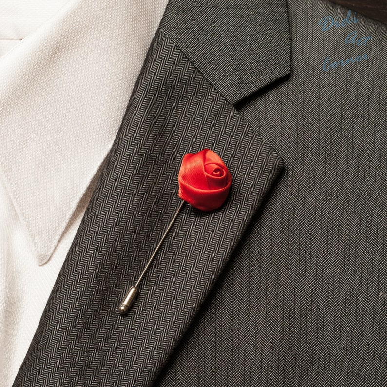 Red Satin Rose Lapel Pin Mens Lapel Flower Wedding Etsy
