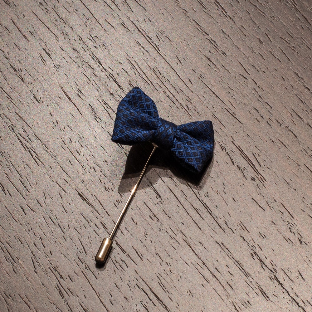 Navy Blue Lapel Bow Tie Pin Men's Bow Tie Lapel Pin Etsy