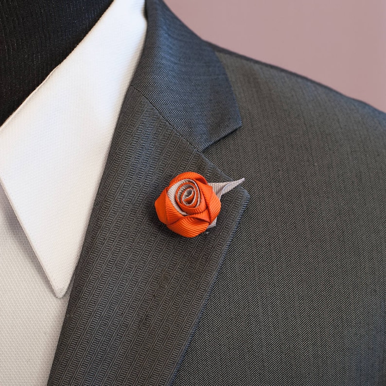 Rose Lapel Pin  Rose Boutonniere  lapel pin flower  Men/'s Lapel Pin  Gray and Antique Orange  lapel pins men