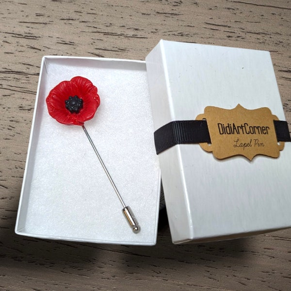 Poppy Small flower Lapel Pin / Wedding Boutonniere / Mans Lapel Pin /Flower Lapel Pin