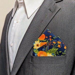 Pocket Square - Dark Blue, Orange, Yellow, and Green  Pre-Folded Pocket Square