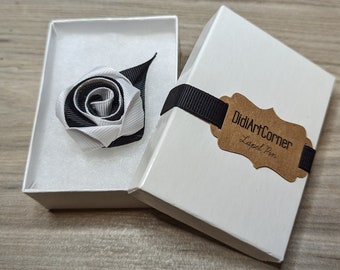 White and Black Rose Lapel Pin, Man Lapel Pin, Groom Lapel Pin, Flower Lapel Pins Men