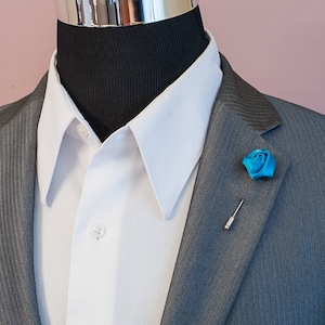 Cornflower Blue Satin Rose Lapel Pin, Mens Lapel Pin, Oasis Flower Lapel Pin
