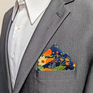 Pocket Square - Dark Blue, Orange, Yellow, and Green  Pre-Folded Pocket Square