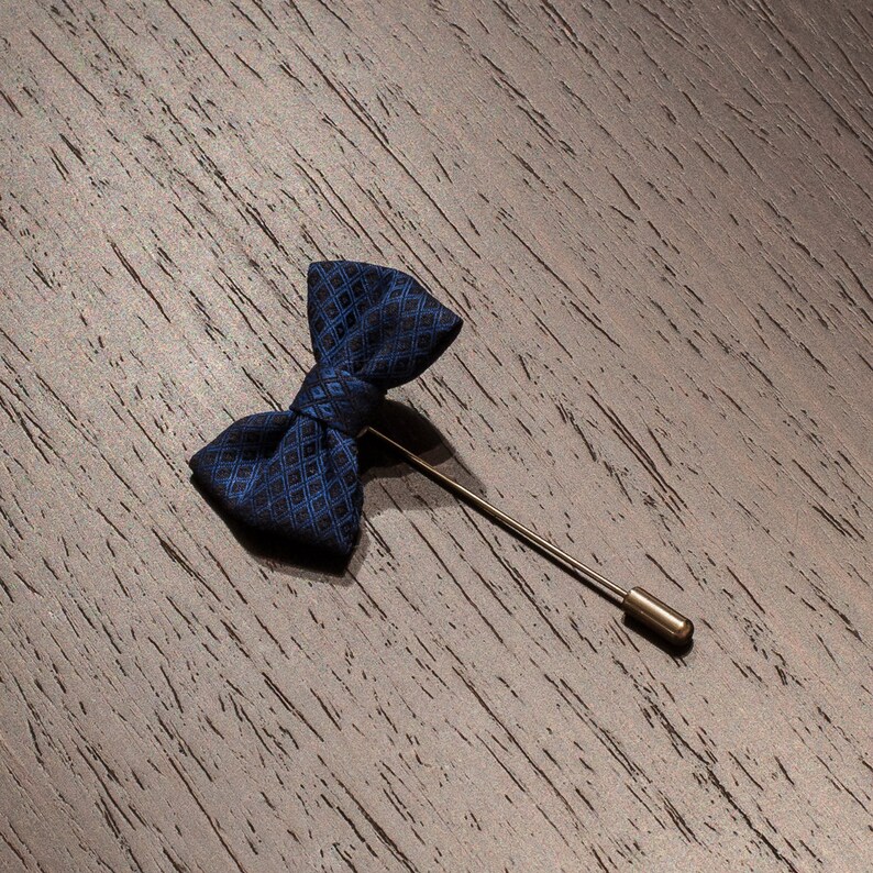 Navy Blue Lapel Bow Tie Pin, Men's Bow Tie Lapel Pin, Groom Blue Wedding Boutonniere image 5