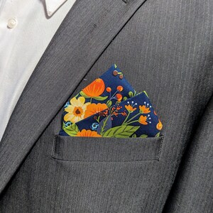 Pocket Square - Dark Blue, Orange, Yellow, and Green  Pre-Folded Pocket Square