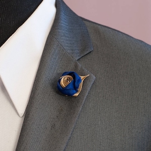 Rose Lapel Pin / Rose Boutonniere / lapel pin flower / Men's Lapel Pin / Black and Gold / Blue and Gold/ Brown and Gold / lapel pins men