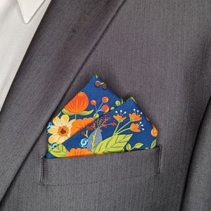 Pocket Square Dark Blue, Orange, Yellow, and Green / Pre-Folded Pocket Square image 8