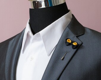 Men's Lapel Pin / Black and Yellow Men's Bow Tie Lapel Pin