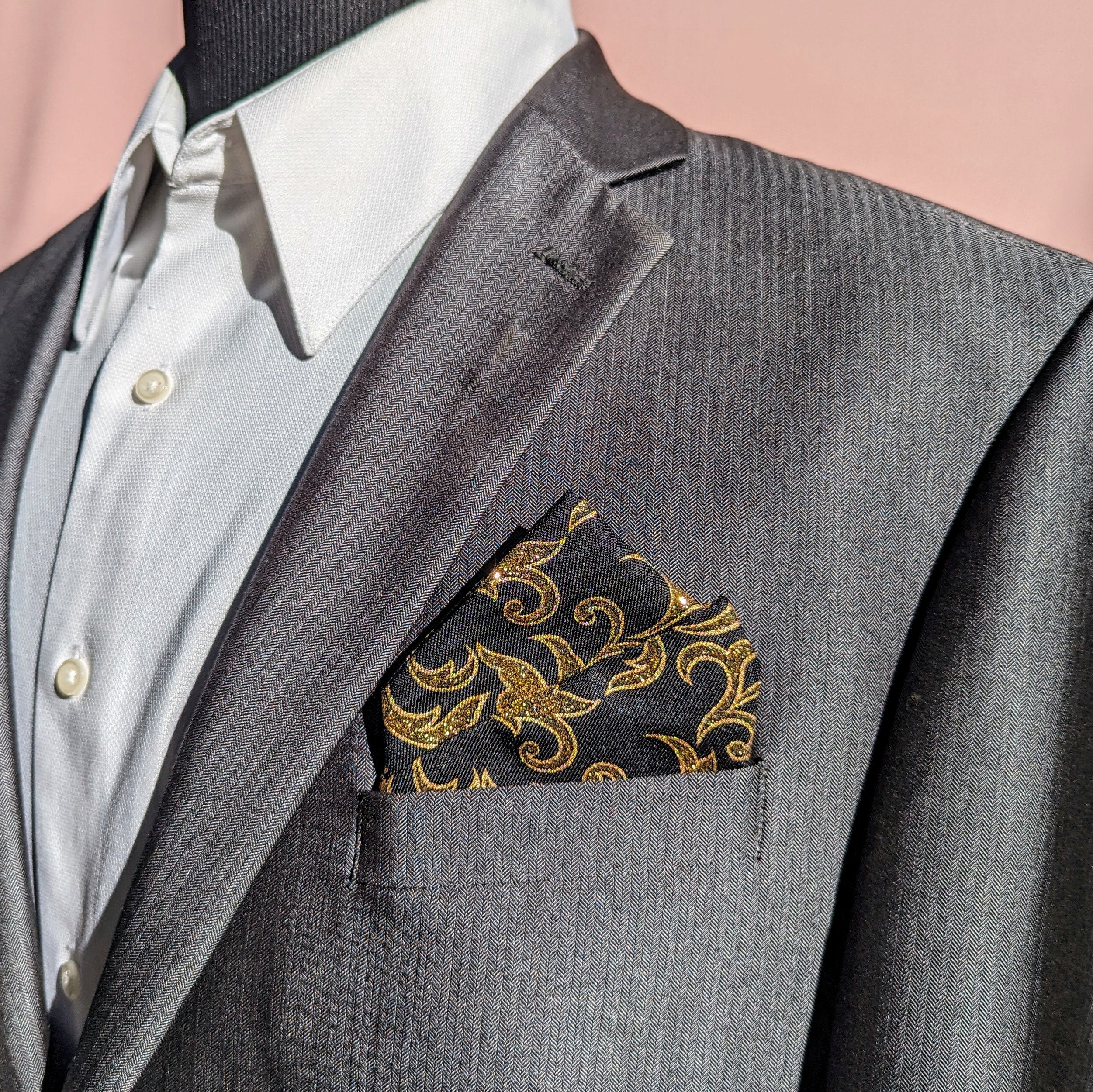 Gold Vines Pre-Folded Pocket Square - Two Peak Style