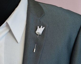 Men's Lapel Pin - White Crown Lapel Pin - Baptism Lapel Pin - Wedding Boutonniere