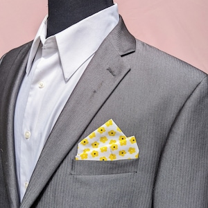 Yellow flowers Pocket Square - White Pre-Folded Pocket Square