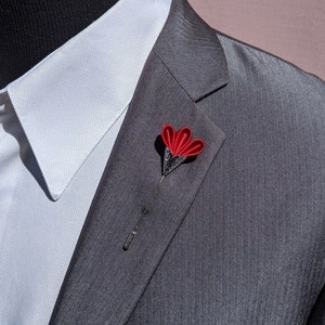 Red Freesia Lapel Flower Pin, Men's Flower Lapel Pin, Wedding Boutonniere