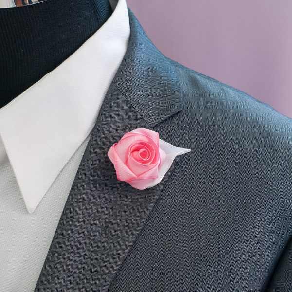 Ombre Pink Rose Flowers Lapel Pin Boutonniere, Rose Flower Boutonniere - Lapel Flower Pin - Wedding Boutonniere, Mens Lapel Pin, Brooch