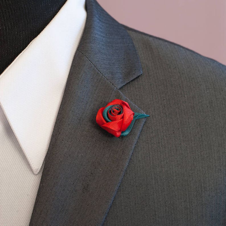 Red and Teal Rose Lapel Pin / Rose Boutonniere / Men's | Etsy