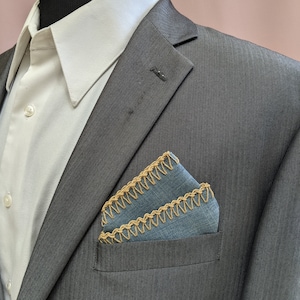 Pocket Square - Denim Pre-Folded Pocket Square -  Over stitched Blue Denim Pocket Square