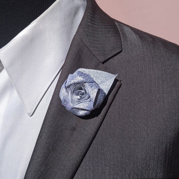 Shimmer Rose Lapel Pin / Man Lapel Pin / Wedding Boutonniere / Rose Flower Lapel Pin