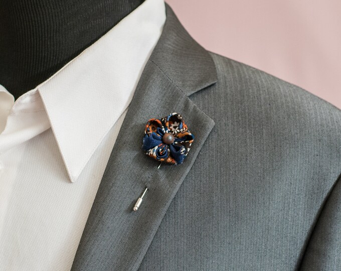 Men's Lapel Pin Blue and Brown Kaznashi Flower Pansy Lapel Pin Wedding