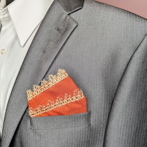 Pocket Square / Orange Pre-Folded Pocket Square / Two Peeks Pocket Square Folded