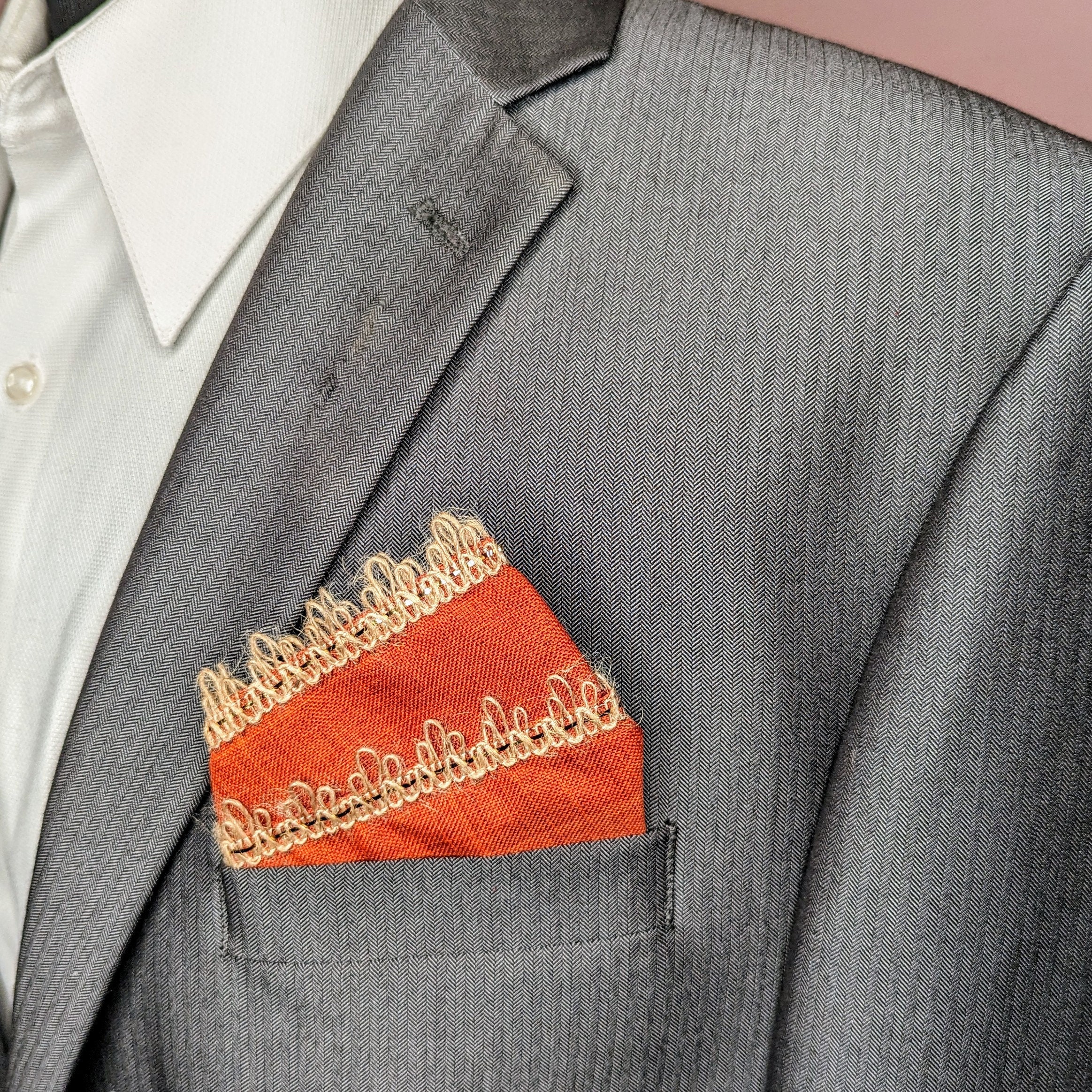 Orange Pre-Folded Pocket Square: Two Peaks Style